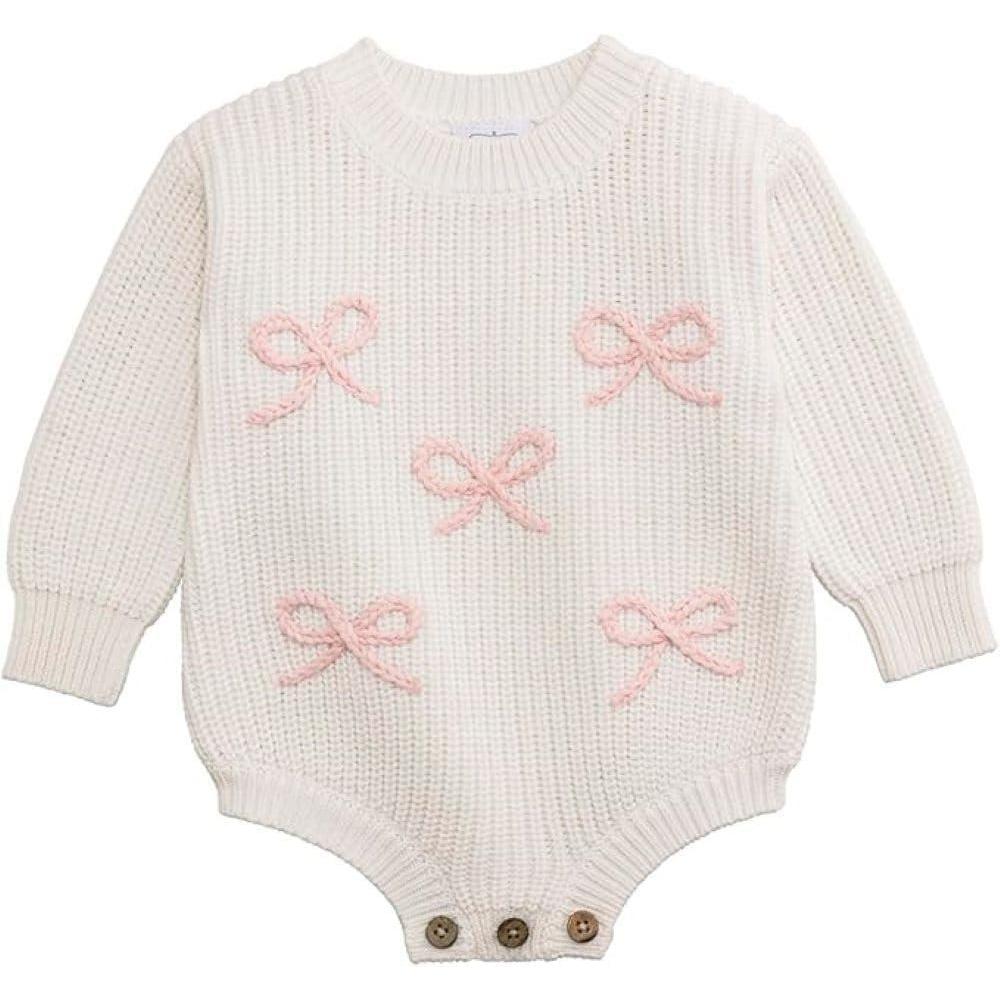 image:imageMud Pie Baby Girls Mud Pie Baby Girl Bow Chainstitch Sweater BubbleWhite