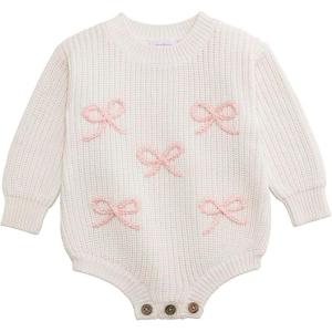 Mud Pie Baby Girls’ Mud Pie Baby Girl Bow Chainstitch Sweater Bubble(White)