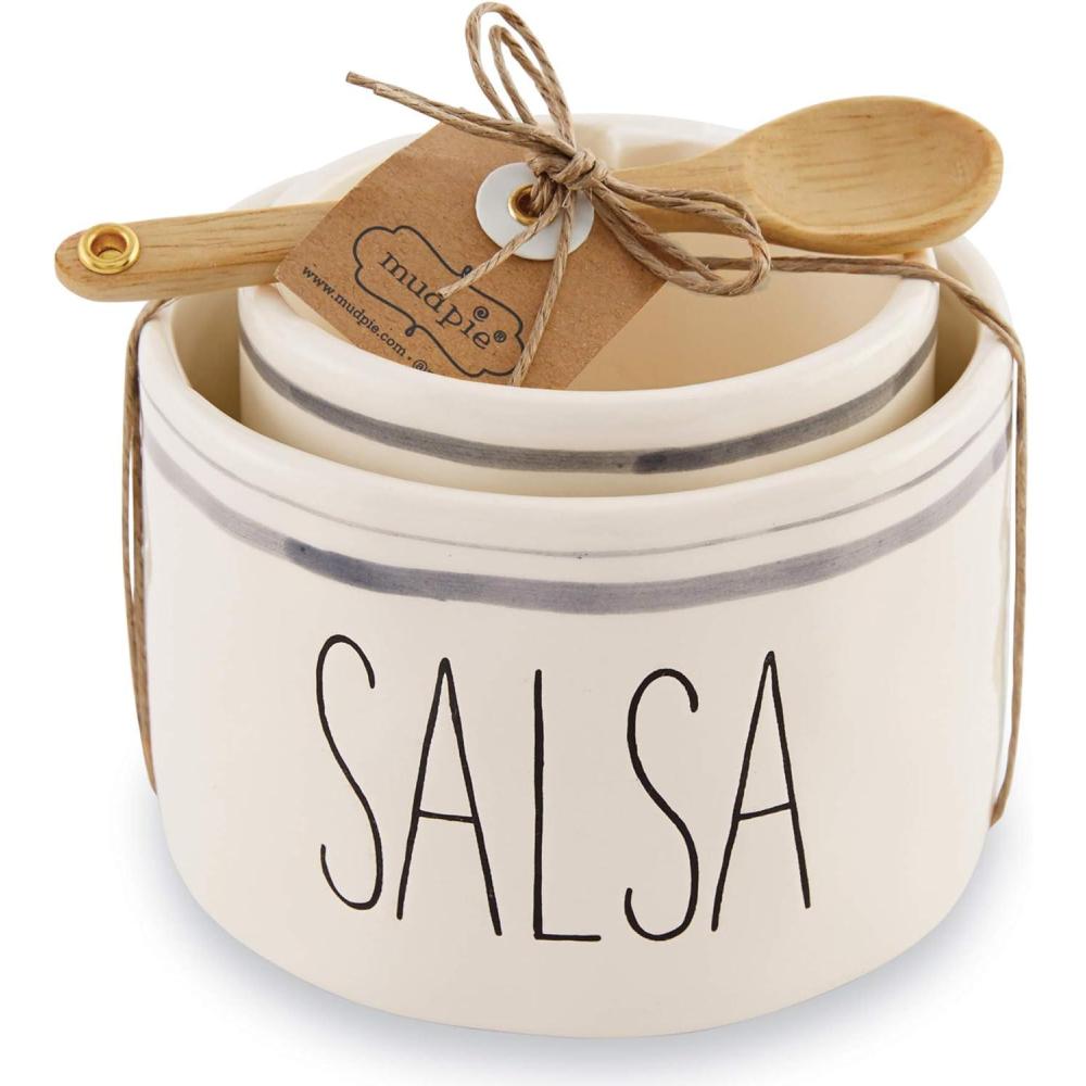 image:imageMud Pie Salsa amp Guac Bowl Set white salsa 3 x 4 12 dia  guac 2 34 x 3 12 dia  spoon 5