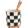 Mud Pie Checkered Utensil Crock; 6 1/2″ x 5 1/2″ Dia