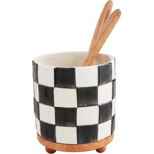 Mud Pie Checkered Utensil Crock; 6 1/2″ x 5 1/2″ Dia