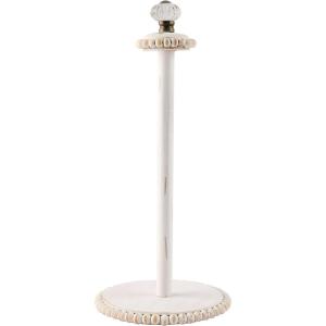 Mud Pie Doorknob Wood Beaded Paper Towel Holder, White, 15″