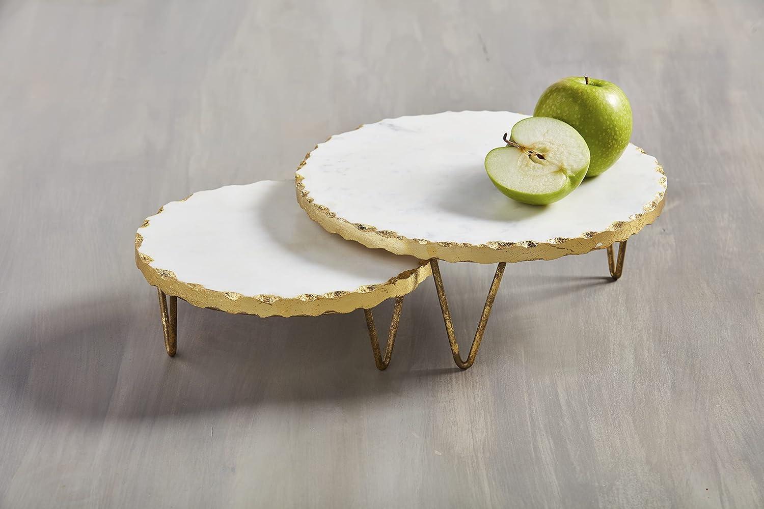 image:imageMud Pie Marble and Gold Edge Riser Set small 3 x 8 dia large 4 x 10 dia