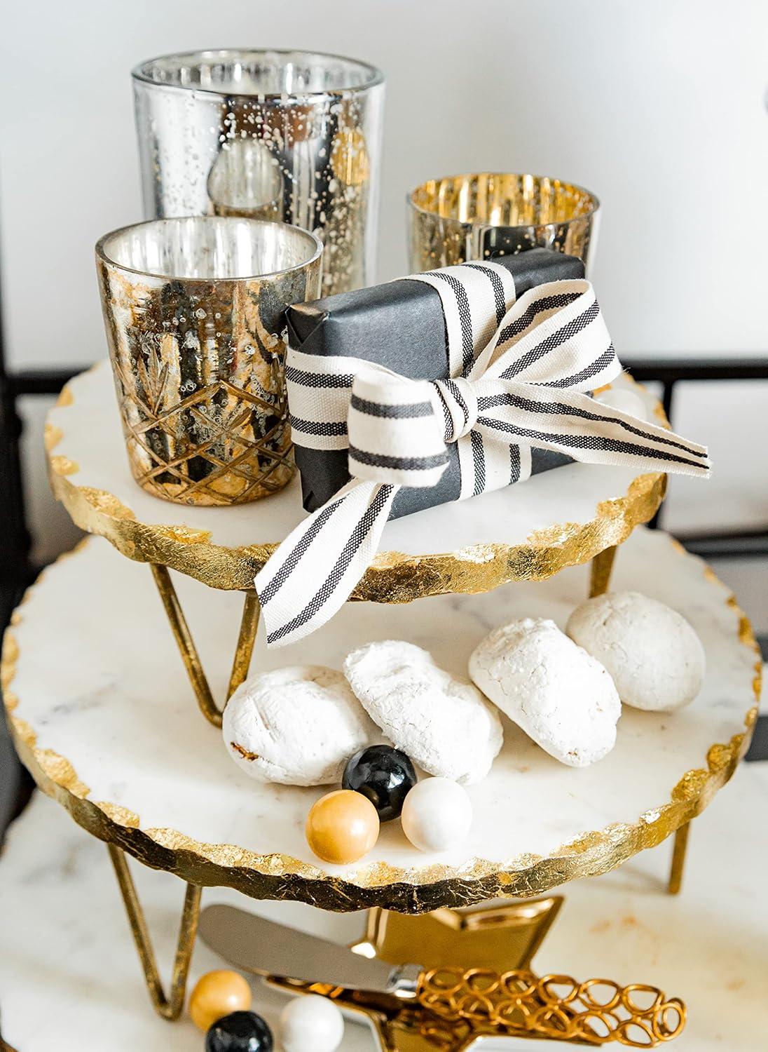 image:imageMud Pie Marble and Gold Edge Riser Set small 3 x 8 dia large 4 x 10 dia