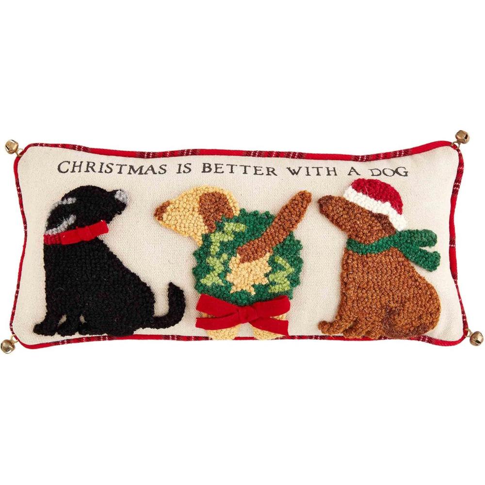 image:imageMud Pie Hooked Holiday Dog Pillow Christmas 8 x 18Christmas