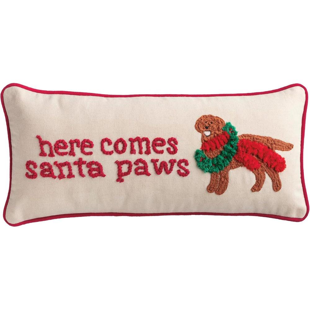 image:imageMud Pie Single Christmas Dog Hooked Wool Pillow 8 x 18 BeigeKhaki