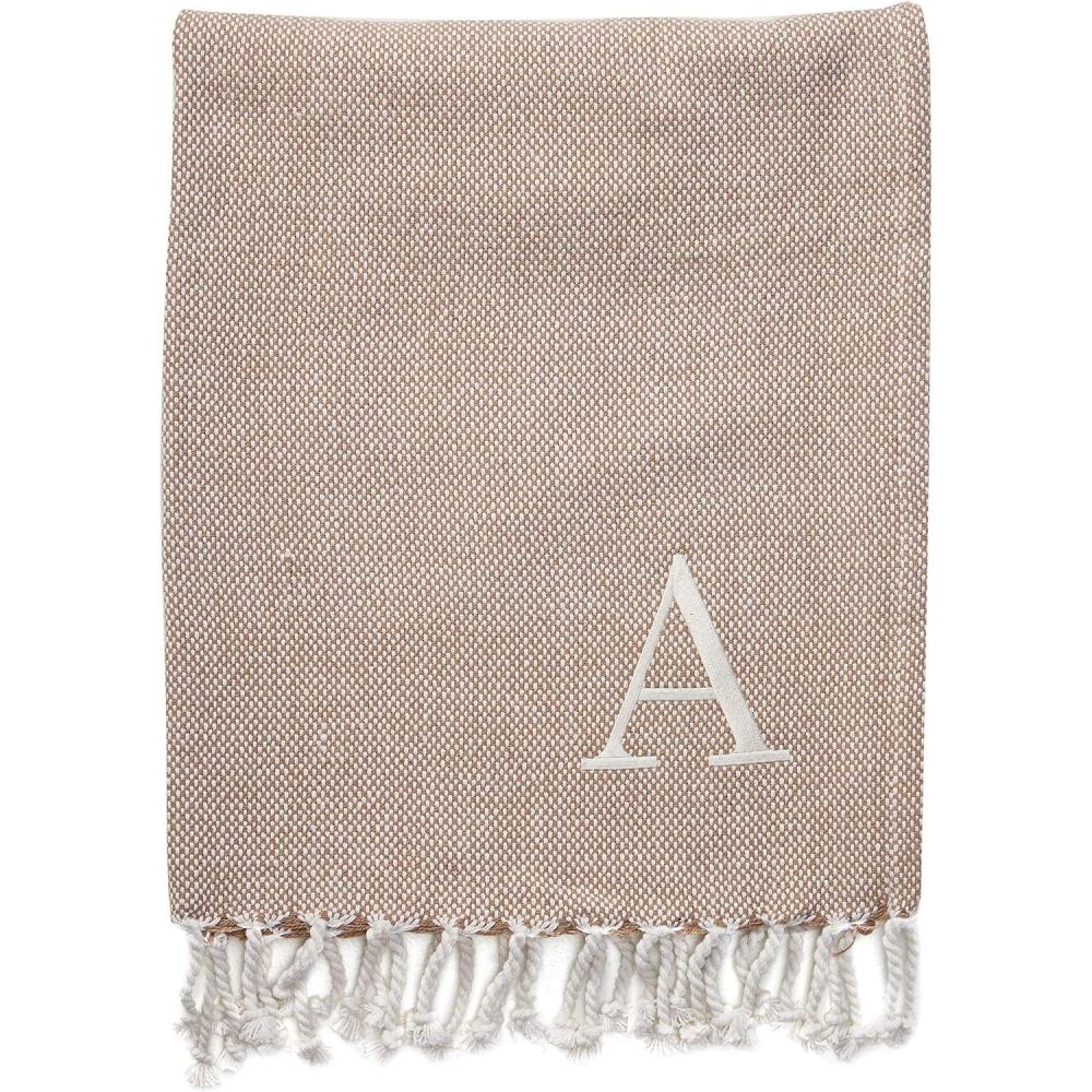 image:imageMud Pie Woven Cotton Initial E Throw Blanket Taupe 70 inches x 50 inchesA