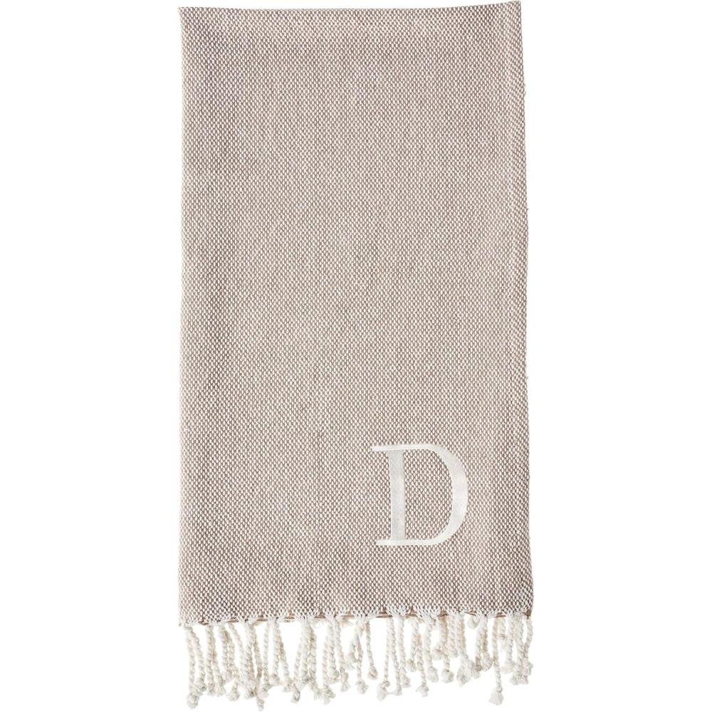 image:imageMud Pie Woven Cotton Initial E Throw Blanket Taupe 70 inches x 50 inchesD
