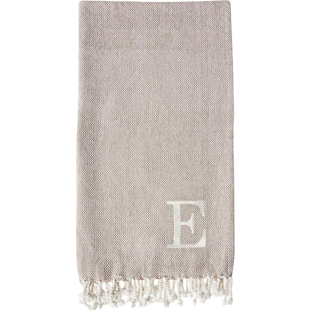 image:imageMud Pie Woven Cotton Initial E Throw Blanket Taupe 70 inches x 50 inchesE
