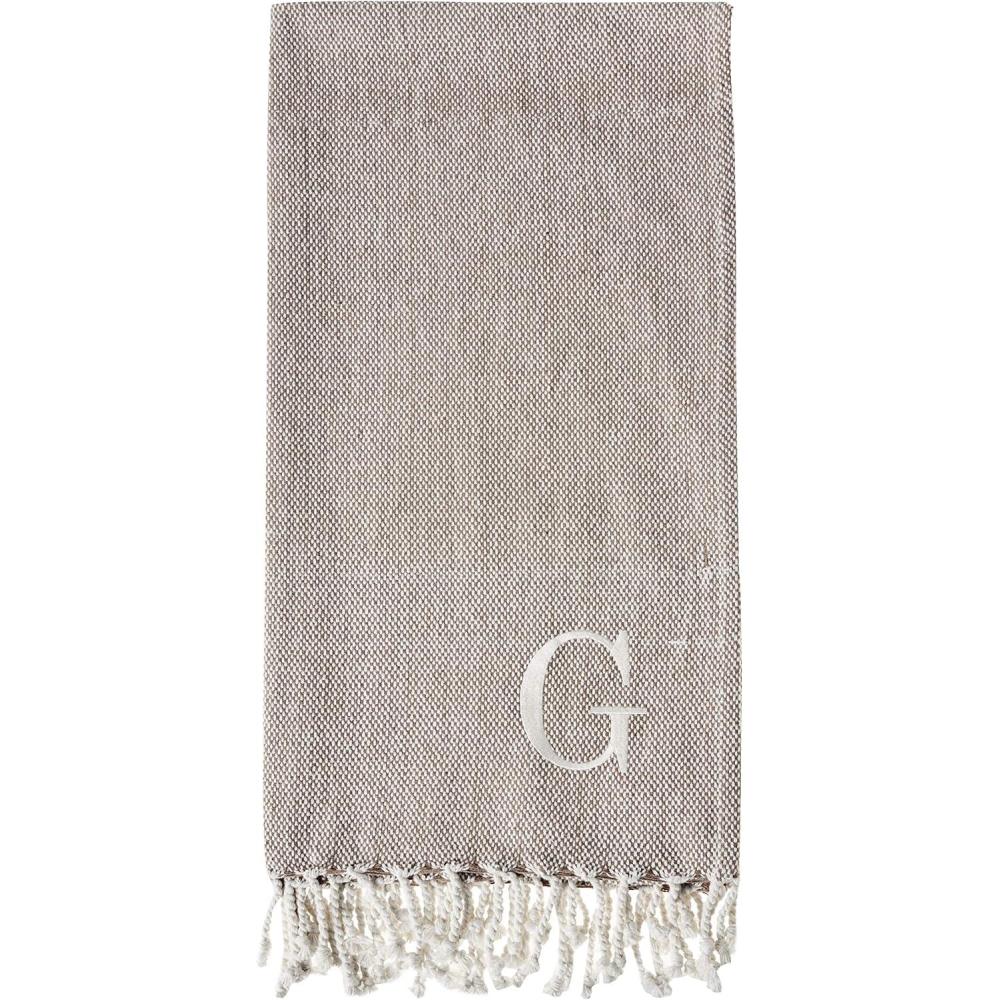 image:imageMud Pie Woven Cotton Initial E Throw Blanket Taupe 70 inches x 50 inchesG