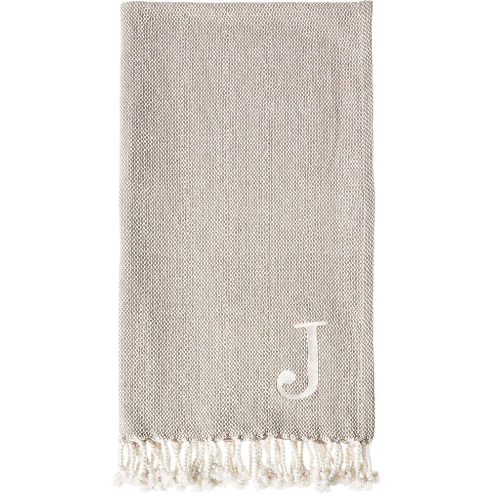 image:imageMud Pie Woven Cotton Initial E Throw Blanket Taupe 70 inches x 50 inchesJ