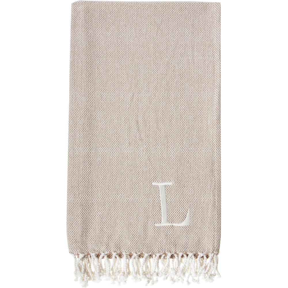image:imageMud Pie Woven Cotton Initial E Throw Blanket Taupe 70 inches x 50 inchesL
