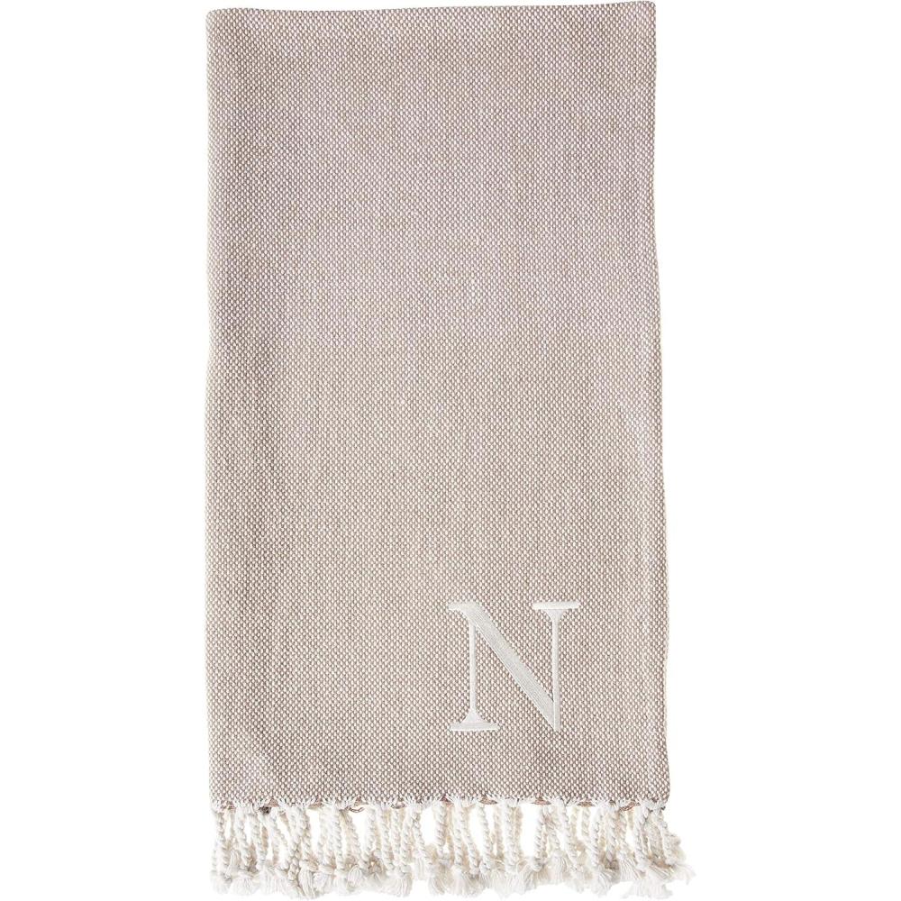 image:imageMud Pie Woven Cotton Initial E Throw Blanket Taupe 70 inches x 50 inchesN
