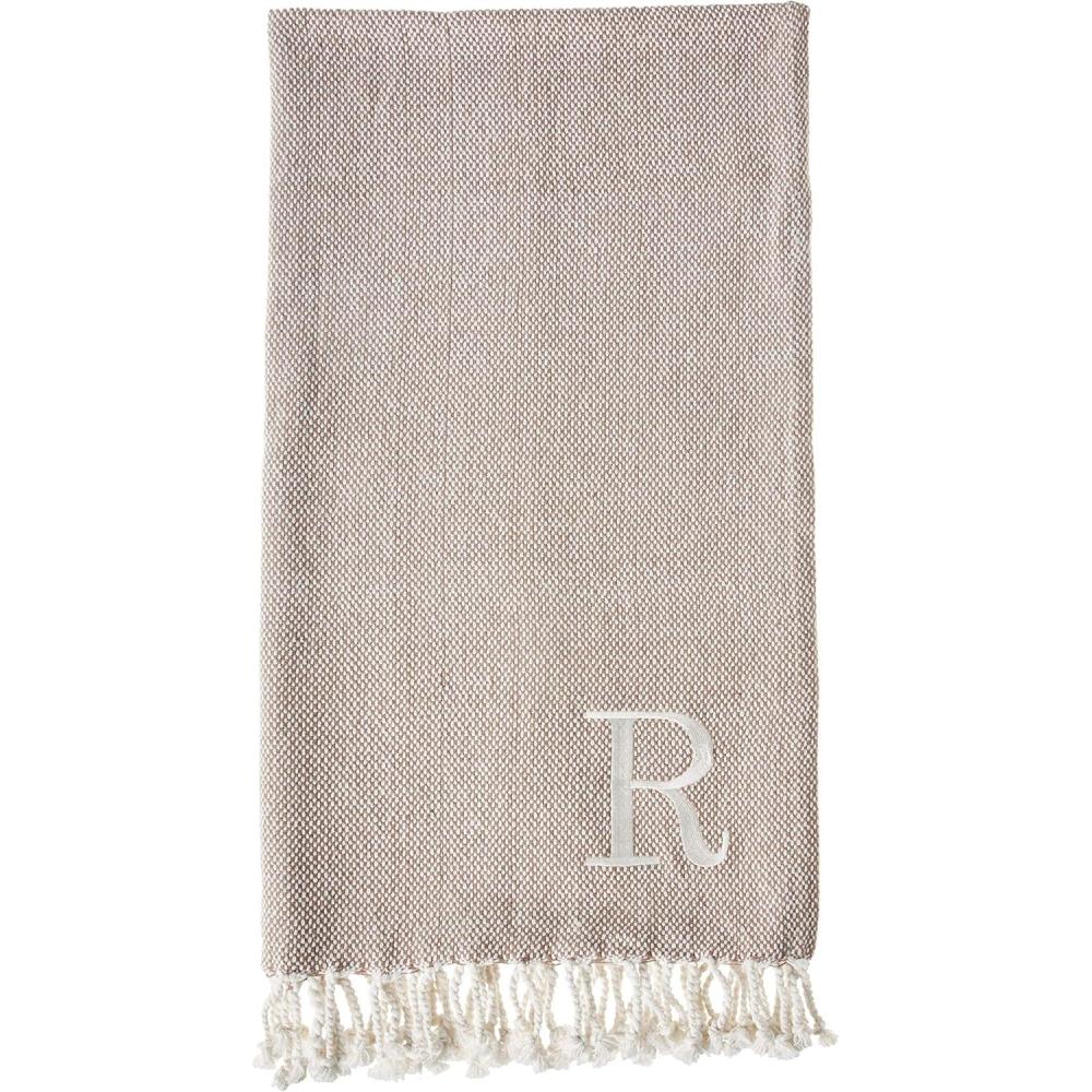 image:imageMud Pie Woven Cotton Initial E Throw Blanket Taupe 70 inches x 50 inchesR