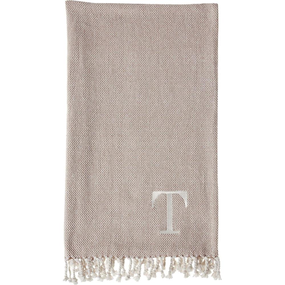 image:imageMud Pie Woven Cotton Initial E Throw Blanket Taupe 70 inches x 50 inchesT