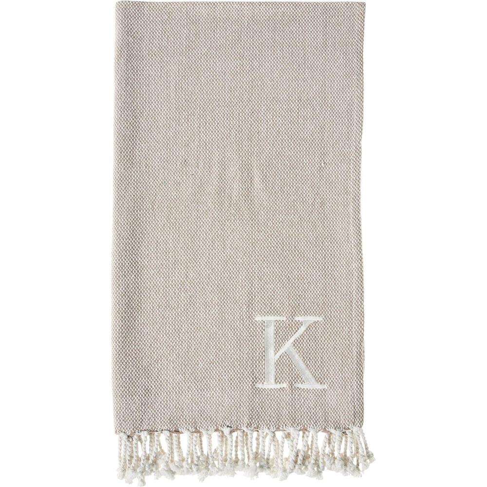 image:imageMud Pie Woven Cotton Initial E Throw Blanket Taupe 70 inches x 50 inchesW