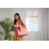 Mud Pie Women’s Jute Tote, Navy, 18.5″ x 14″(Pink Color Block)