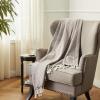 Mud Pie Woven Cotton Initial E Throw Blanket, Taupe, 70 inches x 50 inches(G)