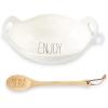Mud Pie Vintage Inspired Serving Bowl Set with Handles, White