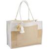 Mud Pie Women’s Jute Tote, Navy, 18.5″ x 14″(Tan  White)