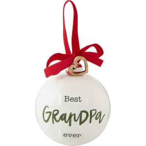 Mud Pie Ceramic Christmas Ball Ornament, Best Grandpa, 4.5″ x 4″
