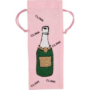 Mud Pie Champ Bottle Beaded Wine Bag, 14″ x 5.5″ dia, Champange