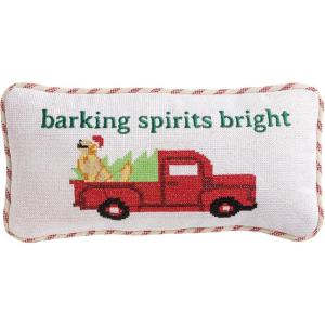Mud Pie Christmas Barking Spirits Bright Needlepoint Pillow