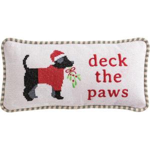 Mud Pie Christmas Deck The Paws Needlepoint Pillow