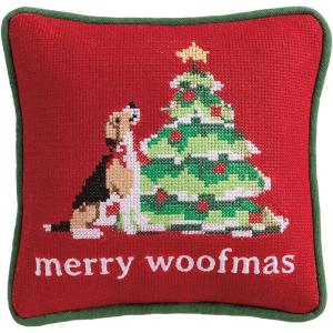 Mud Pie Christmas Merry Woofmas Needlepoint Pillow
