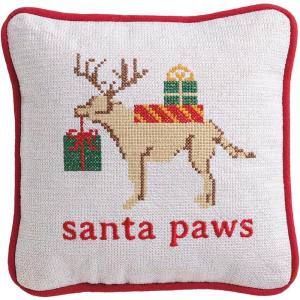 Mud Pie Christmas Santa Paws Needlepoint Pillow