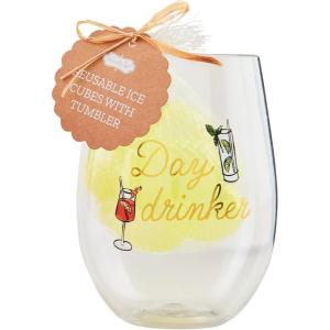 Mud Pie Day Party Cup Ice Cube Set; glass 14 oz | cube 2″(Day Drinker)