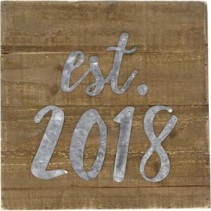 Mud Pie Established 2019 Linen Wall Décor Wedding Plaque, White(2018)