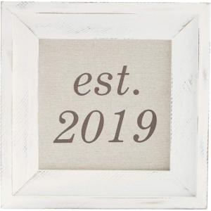 Mud Pie Established 2019 Linen Wall Décor Wedding Plaque, White(2019)