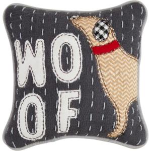 Mud Pie Mini Woof Dog Applique Pillow; 8″ X 8″(Woof)