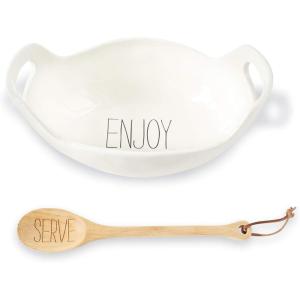 Mud Pie Vintage Inspired Serving Bowl Set with Handles, White