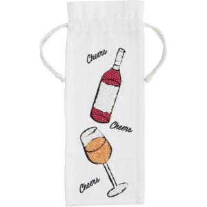 Mud Pie Wine Bottle Beaded Bag, 14″ x 5.5″ dia(Red & White Wine)