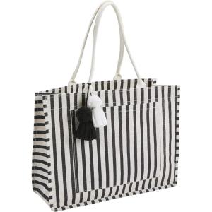 Mud Pie Women’s Jute Tote, Navy, 18.5″ x 14″(Black  White Stripe)