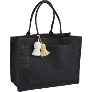 Mud Pie Women’s Jute Tote, Navy, 18.5″ x 14″(Black)
