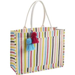 Mud Pie Women’s Jute Tote, Navy, 18.5″ x 14″(Multi Stripe)