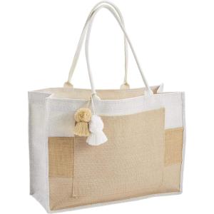 Mud Pie Women’s Jute Tote, Navy, 18.5″ x 14″(Tan  White)