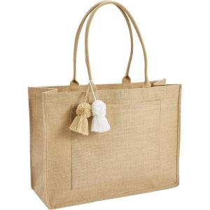 Mud Pie Women’s Jute Tote, Navy, 18.5″ x 14″(Tan)