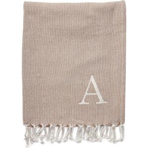 Mud Pie Woven Cotton Initial E Throw Blanket, Taupe, 70 inches x 50 inches(A)