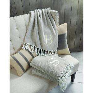 Mud Pie Woven Cotton Initial E Throw Blanket, Taupe, 70 inches x 50 inches(B)