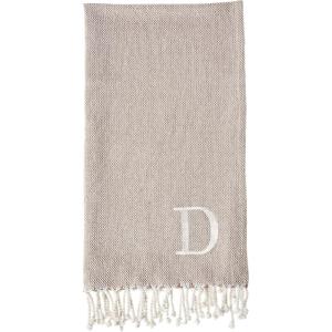Mud Pie Woven Cotton Initial E Throw Blanket, Taupe, 70 inches x 50 inches(D)