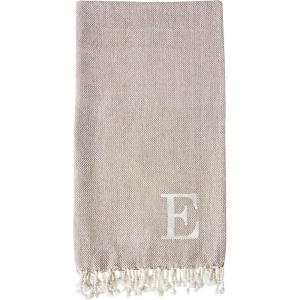 Mud Pie Woven Cotton Initial E Throw Blanket, Taupe, 70 inches x 50 inches(E)