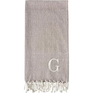 Mud Pie Woven Cotton Initial E Throw Blanket, Taupe, 70 inches x 50 inches(G)