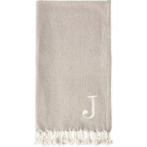 Mud Pie Woven Cotton Initial E Throw Blanket, Taupe, 70 inches x 50 inches(J)