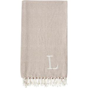 Mud Pie Woven Cotton Initial E Throw Blanket, Taupe, 70 inches x 50 inches(L)
