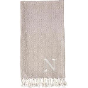 Mud Pie Woven Cotton Initial E Throw Blanket, Taupe, 70 inches x 50 inches(N)