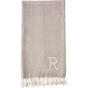 Mud Pie Woven Cotton Initial E Throw Blanket, Taupe, 70 inches x 50 inches(R)
